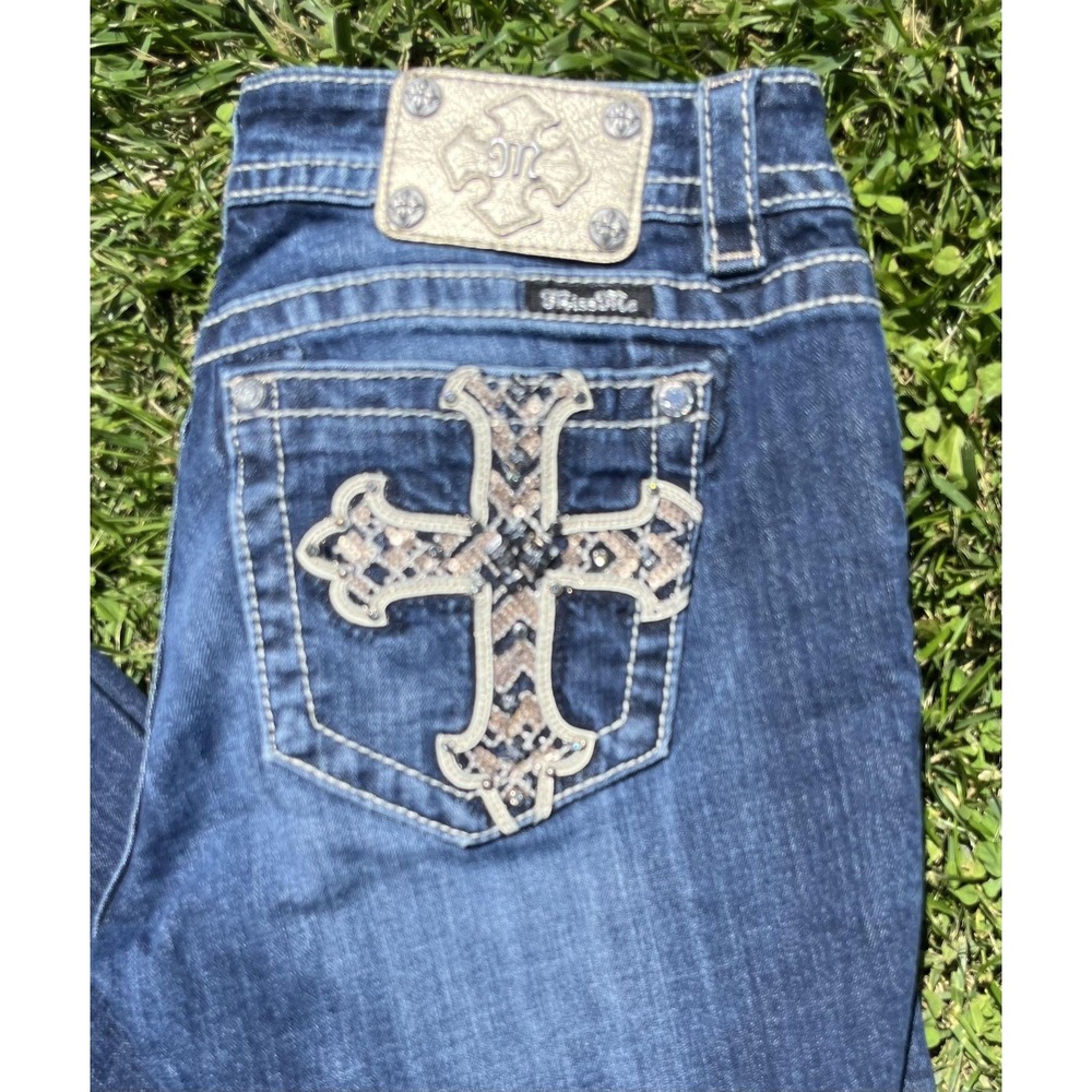 Miss Me Jeans Womens 29 Blue Mid Rise Easy Boot Cross Pocket Stretch Denim